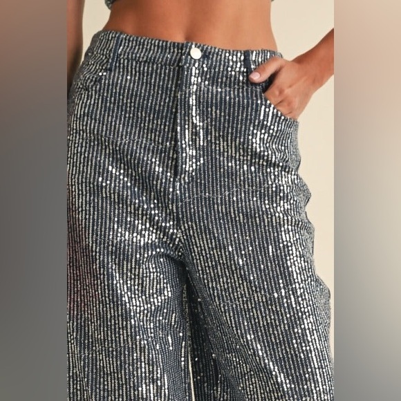 Striped Sequin Wide Leg Jeans - EB Luxe - Picture 5 of 6